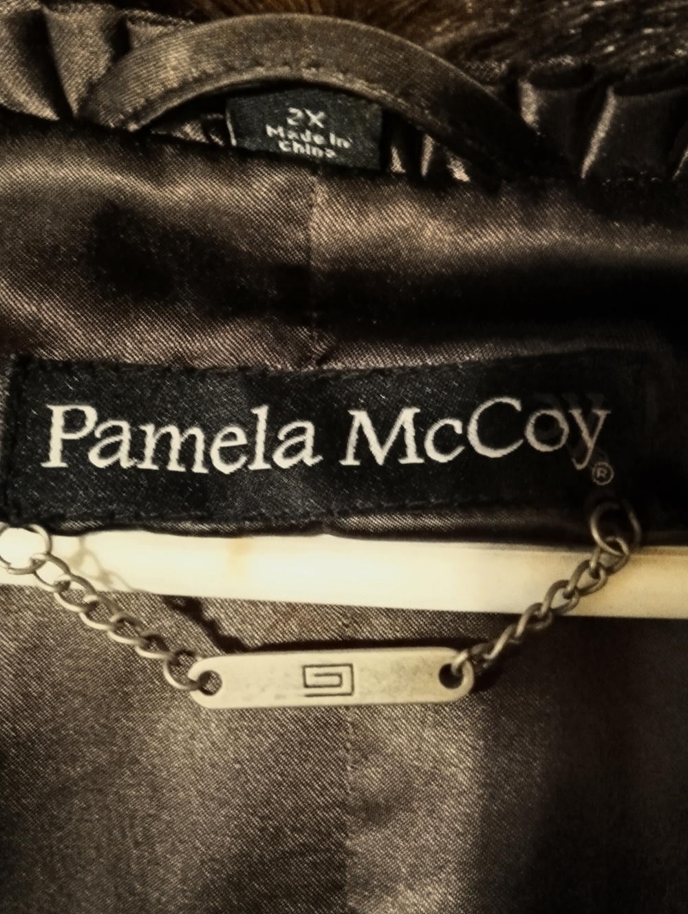 Pamela McCoy Dark Brown Faux Fur Coat with Lighter Trim - Picture 2 of 3